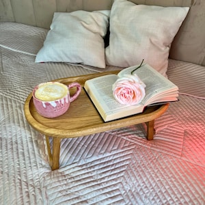 Wooden Bed Tray Table, Folding Breakfast Tray, Solid Oak Lap Desk, Handmade Serving Tray,  Breakfast in bed, Unique Birthday Gift