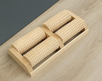 Rolo de massagem para os pés de madeira com 4 rolos, ferramenta de reflexologia para circulação e alívio da dor, massageador de pés de madeira de faia, presente para ela