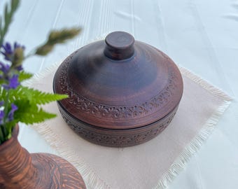 Handmade Clay Casserole Dish, Red Clay Roasting Pan, Traditional Earthenware Cookware, Clay Baking Dish, Gift for Home Cooks