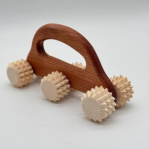 Masajeador de mano con rodillos de madera / Herramienta de relajación corporal / Diseño de 6 rodillos para masaje de tejido profundo / Masajeador de madera natural