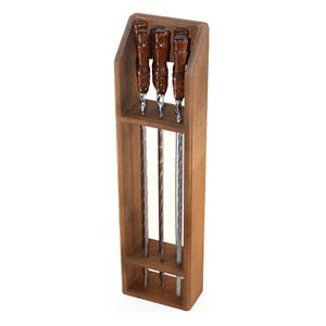 BBQ Skewers Set with Wooden Stand | Stainless Steel Kebab Skewers | 6-Piece Grill Set | Heavy-Duty Shashlik Skewers | Gift for Grill Lovers