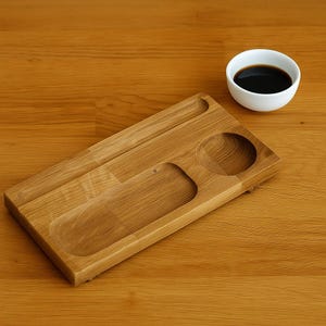 Wooden Sushi Serving Board, Japanese Sushi Tray with Sauce Holder, Oak Sushi Platter for Chopsticks, Unique Birthday Gift, Sushi Lovers Gift