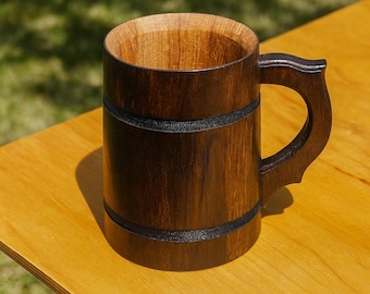 Großer Holz Bierkrug, Eiche Bierkrug 700ml, Handgefertigter Bierkrug mit Henkel