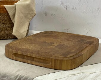 Tabla de cortar de roble de veta final / Bloque de carnicero de madera / Tabla de cortar premium para cocina / Tabla de servir de madera dura hecha a mano