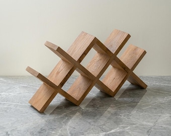 Wooden Wine Rack for 7 Bottles, Beech Wood Countertop Wine Holder, Minimalist bottle Storage Stand