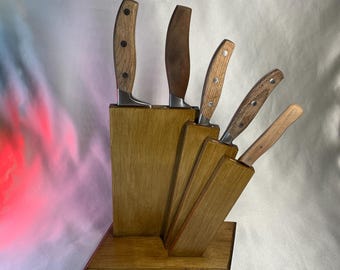 Suporte de bloco de faca de madeira, suporte de faca de madeira de faia feito à mão, organizador de faca de cozinha, armazenamento de faca moderno, presente perfeito para casa