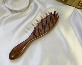 Handheld Sandalwood Massage Comb, Wooden Gua Sha Scalp Massager, Scalp massage Brush, Circular Massager for Head and Body, Gift for Her