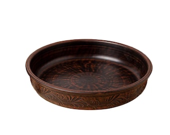 Handmade Red Clay Bowl, Red Clay Plate, Ceramic Serving Dish, Traditional Ukrainian Tableware, Pancake Plate, Unique Housewarming Gift