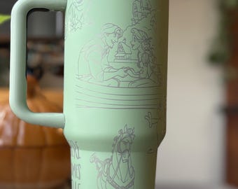 40oz Tangled Prince, Engraved Tumbler with Handle & Straw, Gift For Her, Gift for him, 40oz tumbler cup, Waterbottle