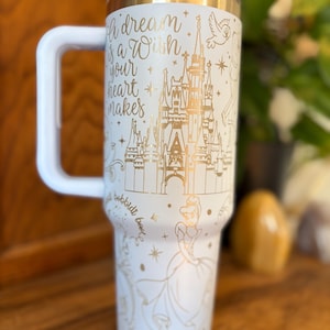 40oz Glass Slipper Princess, Engraved Tumbler with Handle & Straw, Castle Tumbler, Gift For Her, Princess Cup, 40oz tumbler cup, Waterbottle