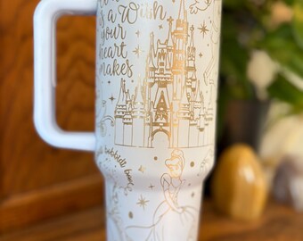 40oz Glass Slipper Princess, Engraved Tumbler with Handle & Straw, Castle Tumbler, Gift For Her, Princess Cup, 40oz tumbler cup, Waterbottle