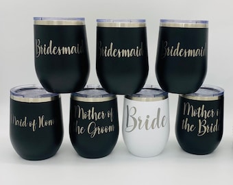 12oz Personalized Wine Tumbler, Custom Wine Glasses, Insulated Wine Cup,Engraved Wine Tumbler with Lid, Party Favors,Bridesmaid Gift