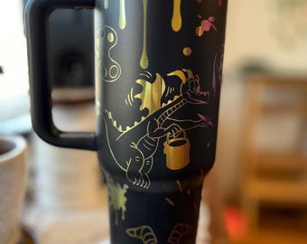 Vaso de dragón morado de 40 oz con asa y pajita, regalo para él, regalo para ella, regalos personalizados, vaso de dama de honor, vaso de 40 oz