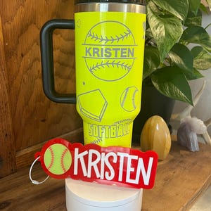40oz Softball Engraved Tumbler with Handle & Straw, Baseball Tumbler, Gift For Her, Personalized Gifts, 40oz tumbler cup, Sports Tumbler