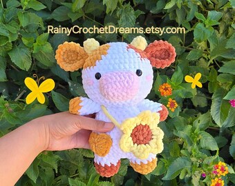Cow/Sunflower cow/ crochet cow/ plush cow/ sunflower cow crochet/ flower cow/ handmade cow/ amigurumi/ stuffed animal/ cow plushie/ cow toy