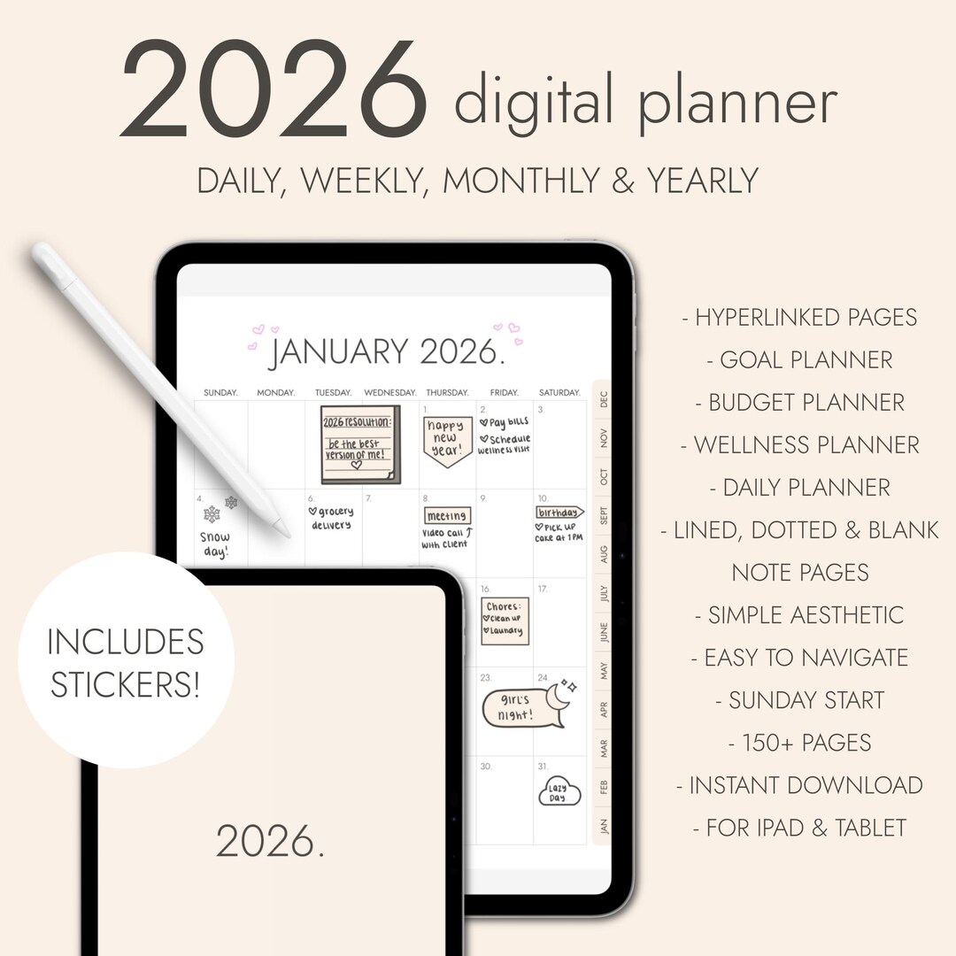 2026 Digital Planner: Minimalistic Neutral Hyperlinked Pages - Monthly ...