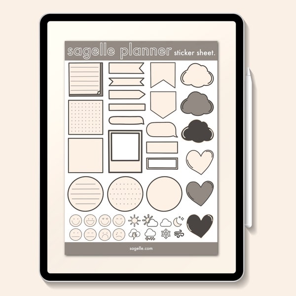 Minimalistic Neutral Planning Stickers by Sagelle *For Digital Planning, PNG files*