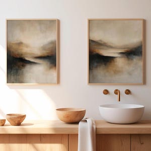Wabi Sabi Wall Art, Set of 2, Neutral Abstract Landscape, Japandi Design, Modern Minimalist Painting, Beige Abstract Art, Digital Download