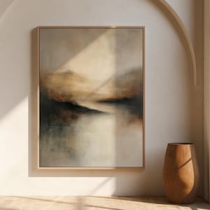Neutral abstrakt landskap Wabi Sabi väggkonst, modern beige minimalistisk Japandi-tryck (digital nedladdning)