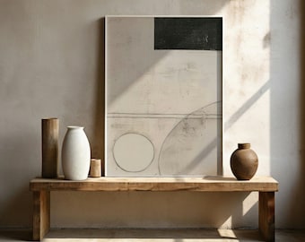 Minimalist Wabi Sabi Wall Art. Modern Neutral Black White Geometric Abstract Print (Digital Download)