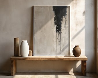 Arte mural abstracto Wabi Sabi neutro, lámina minimalista moderna en color beige (descarga digital)