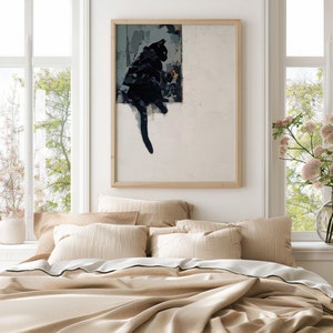 Cuadro minimalista de gato negro, arte abstracto de pared, póster de gato adorable, regalo para amantes de los gatos, estampado divertido de gato, arte divertido de gato negro, descarga digital