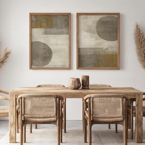 Neutralna sztuka ścienna w stylu wabi sabi. Zestaw 2 wydruków cyfrowych, japońska sztuka zielono-beżowa