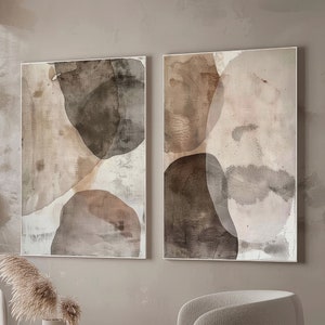 Wabi Sabi Wall Art, Set of 2, Neutral Abstract Art, Japandi Design, Organic Shapes Painting, Beige Art, Modern Wall Decor, Digital Download