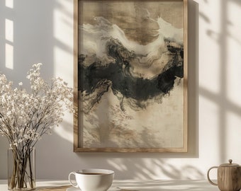 Beige Abstrakte Japandi Wabi Sabi Wand Kunst, neutrale moderne minimalistische druckbare Dekor (Digitaler Download)