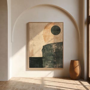 Wabi Sabi Abstract Art Print: Japandi Green Beige Decor (Digital Download)