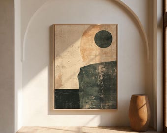 Wabi Sabi Abstract Art Print: Japandi Green Beige Decor (Digital Download)