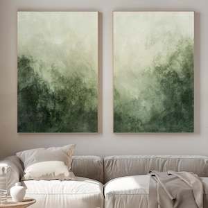 Wabi Sabi Wall Art, Set of 2, Japandi Design, Neutral Green Abstract Art, Minimalist Abstract Poster, Modern Wall Decor, Digital Download