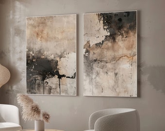 Lámina abstracta Wabi Sabi beige, juego de 2 (descarga digital)