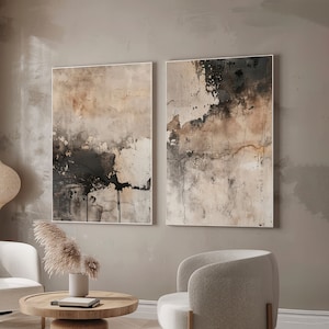 Wabi Sabi Abstract Wall Art, Set of 2, Beige Print Wall Art, Minimalist Painting, Modern Wall Decor, Abstract Oil Painting, Digital Download