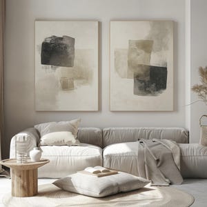 Wabi Sabi Wall Art Set of 2: Black and Beige Japandi Print (Digital Download)