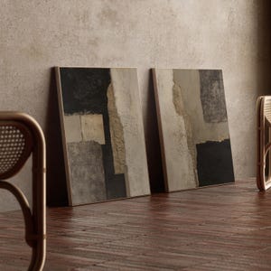 Textured Wabi Sabi Wall Art | Set of 2 | Black Beige Minimalist Print | Neutral Zen Garden Abstract Paintings | Digital Download
