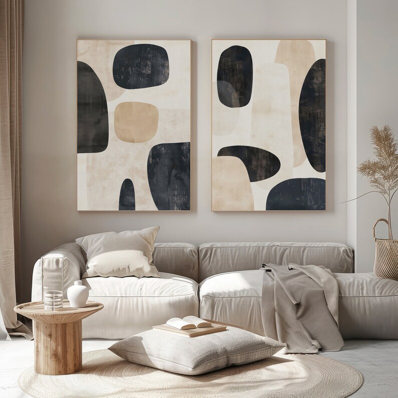 Abstract Wabi Sabi Wall Art Set, Black Beige Modern Japandi Printable ...
