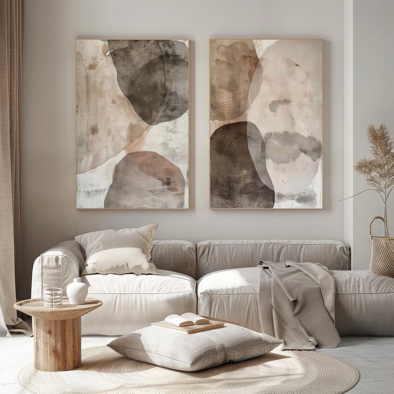 Neutral Abstract Wabi Sabi Wall Art Set. Modern Minimalist Beige ...