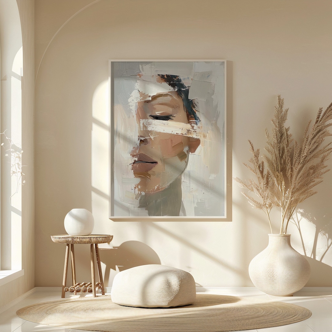 Minimalist Oil Abstract Woman Face Print, Modern Wall Art (digital ...