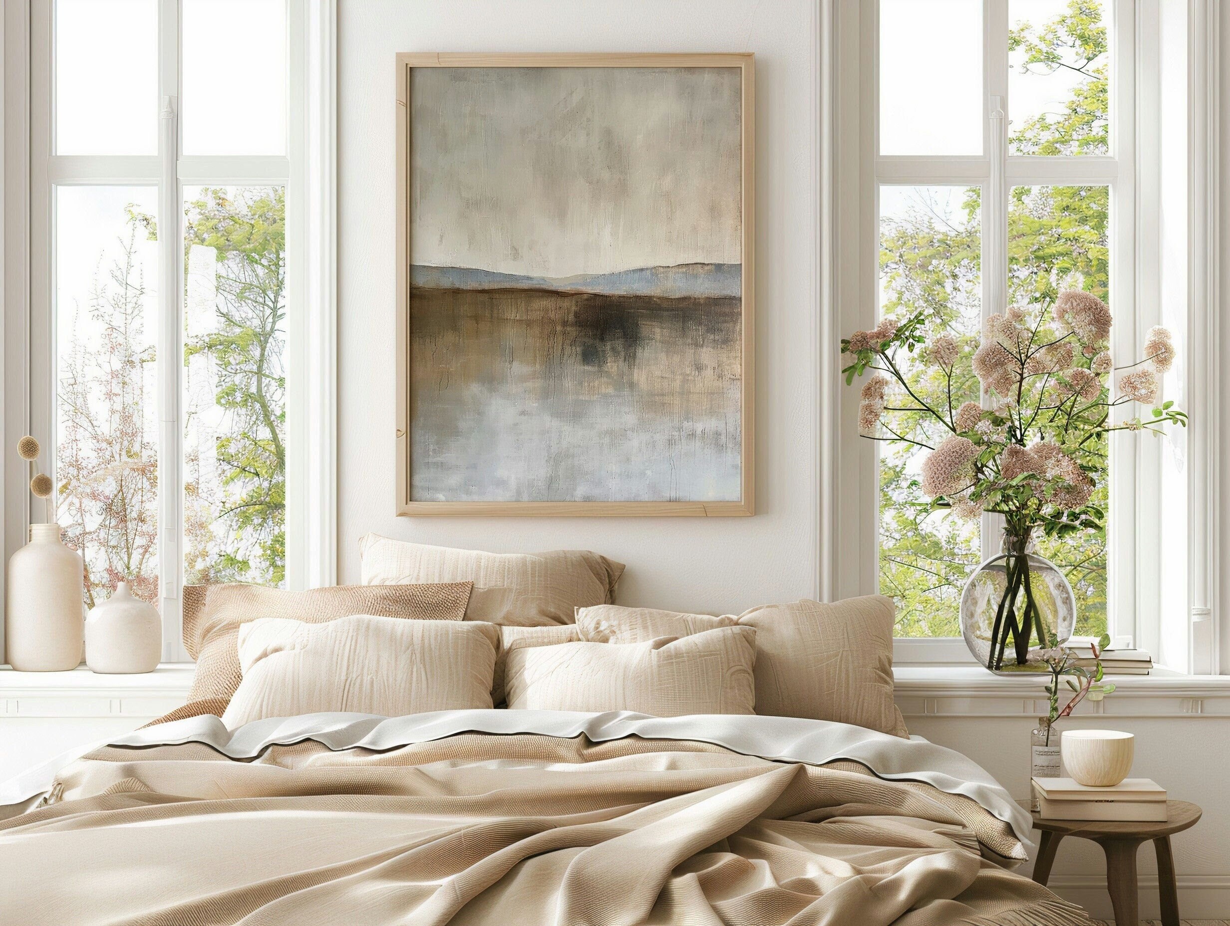 Neutral Abstract Landscape, Wabi Sabi Wall Art, Japandi Design, Beige Print, Minimalist Painting, Modern Wall Decor, Digital Download