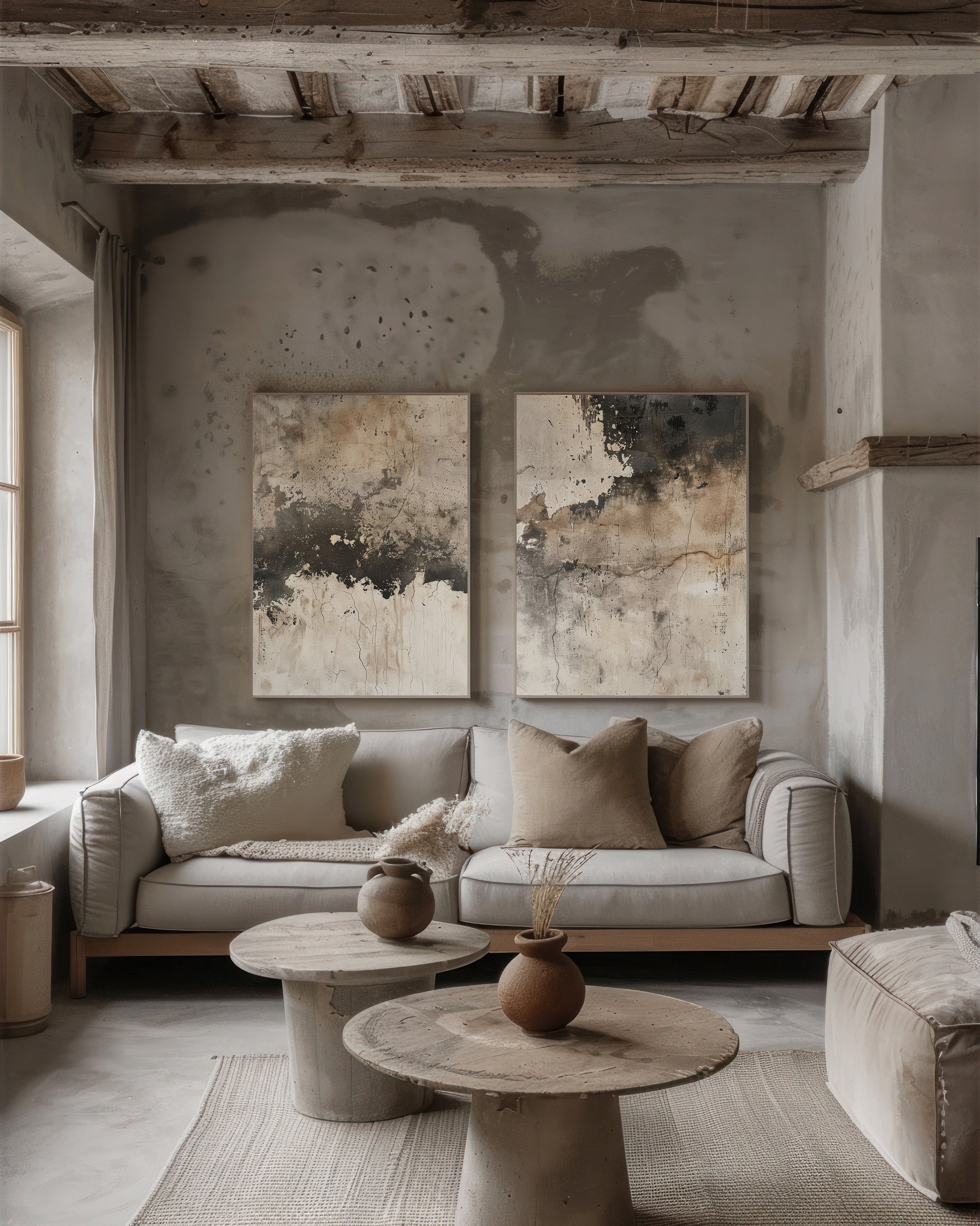 Neutral Abstract Wabi Sabi Wall Art Set, Beige Minimalist Paintings ...