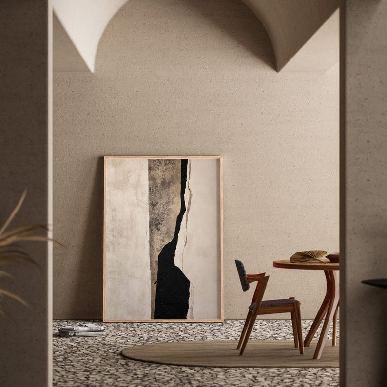 Neutral Abstract Wabi Sabi Wall Art. Modern Japandi Beige Black ...