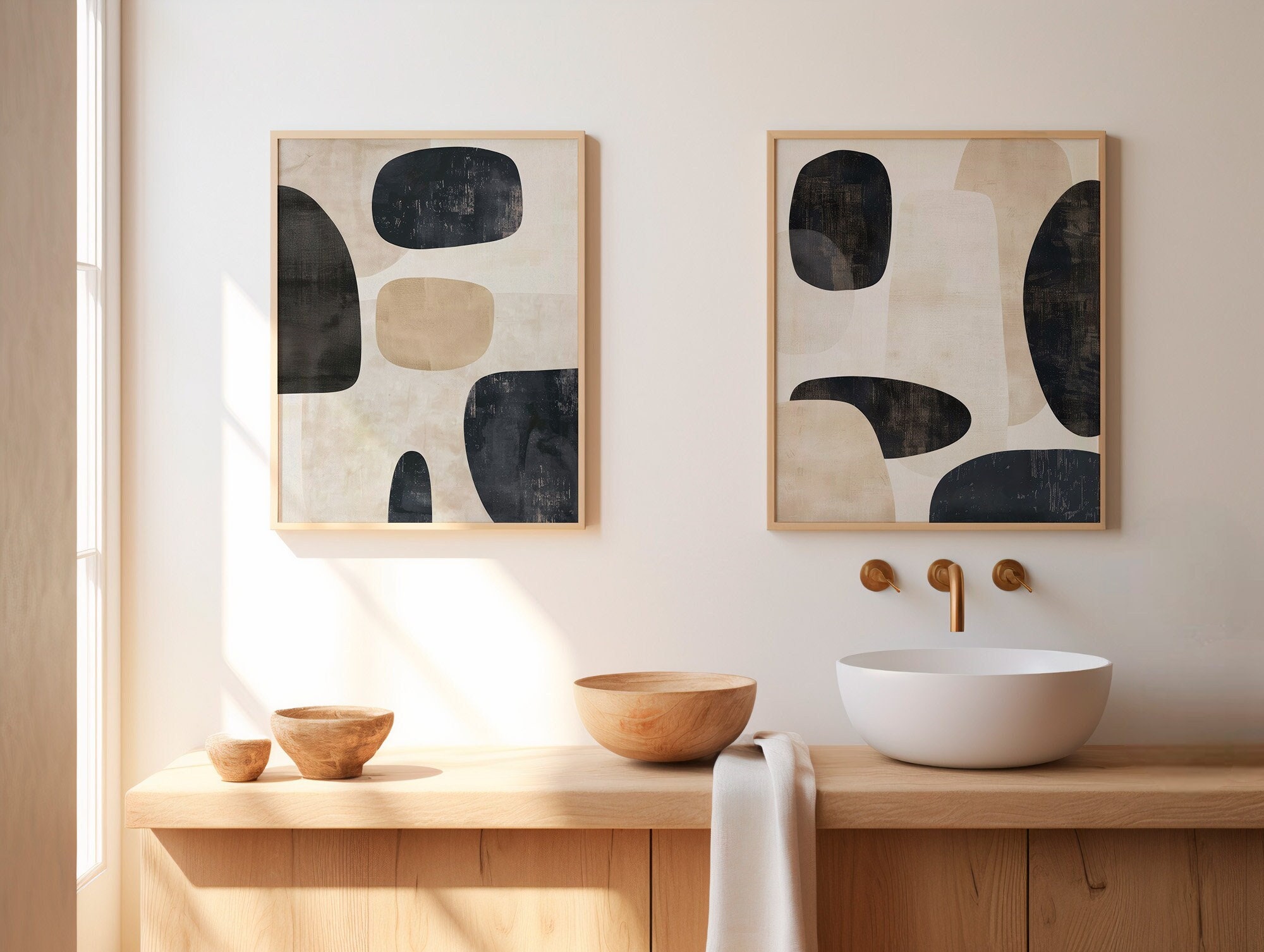 Abstract Wabi Sabi Wall Art Set, Black Beige Modern Japandi Printable ...