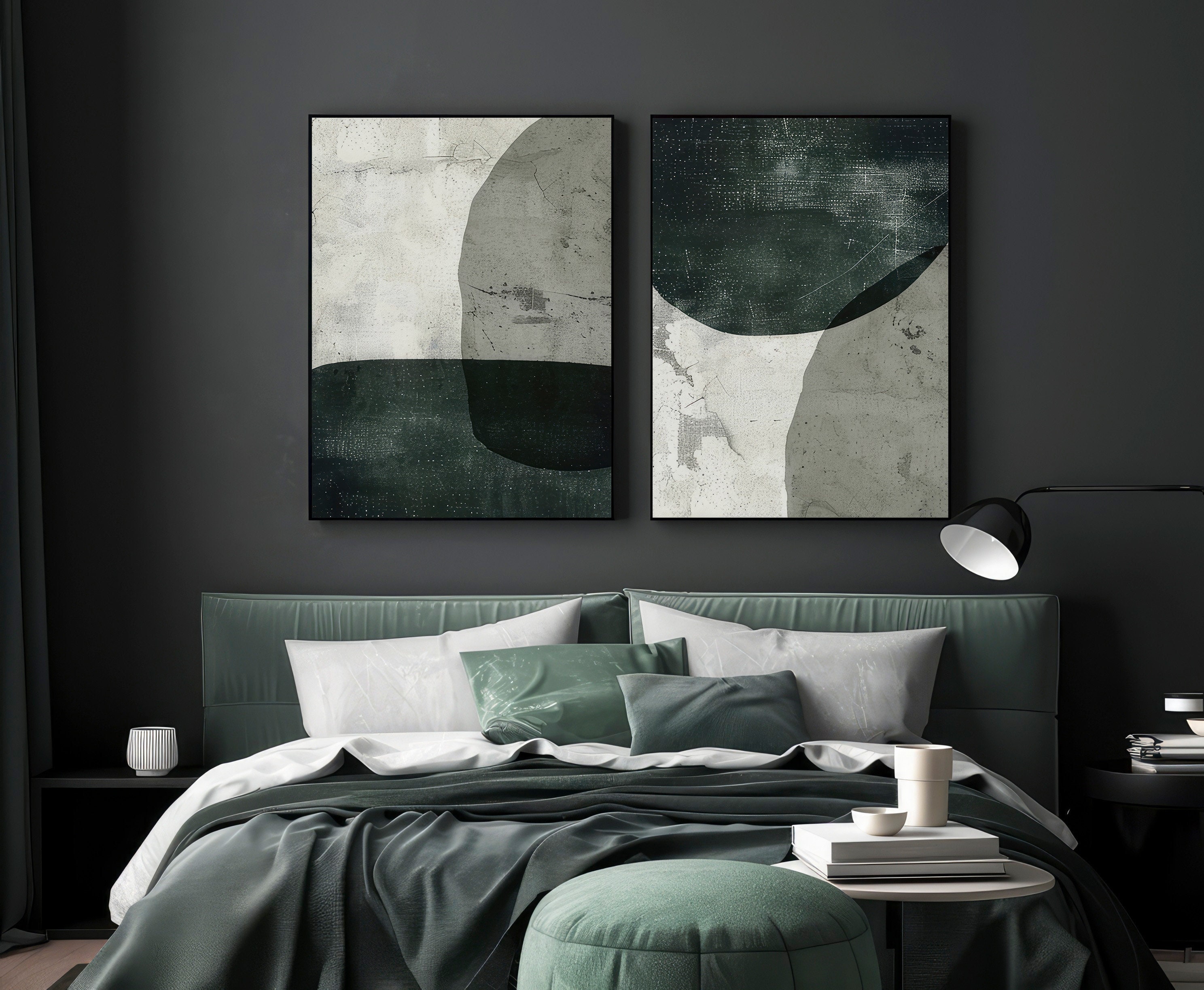 Wabi Sabi Wall Art, Set of 2, Green Beige Abstract Art, Japandi Design ...