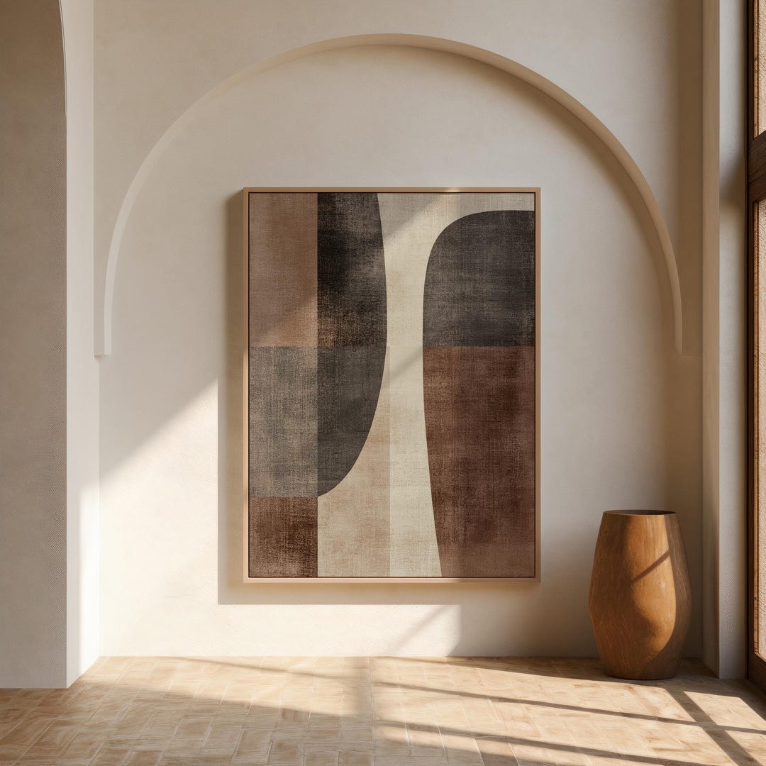 Neutral Abstract Wabi Sabi Wall Art, Modern Beige Brown Geometric ...