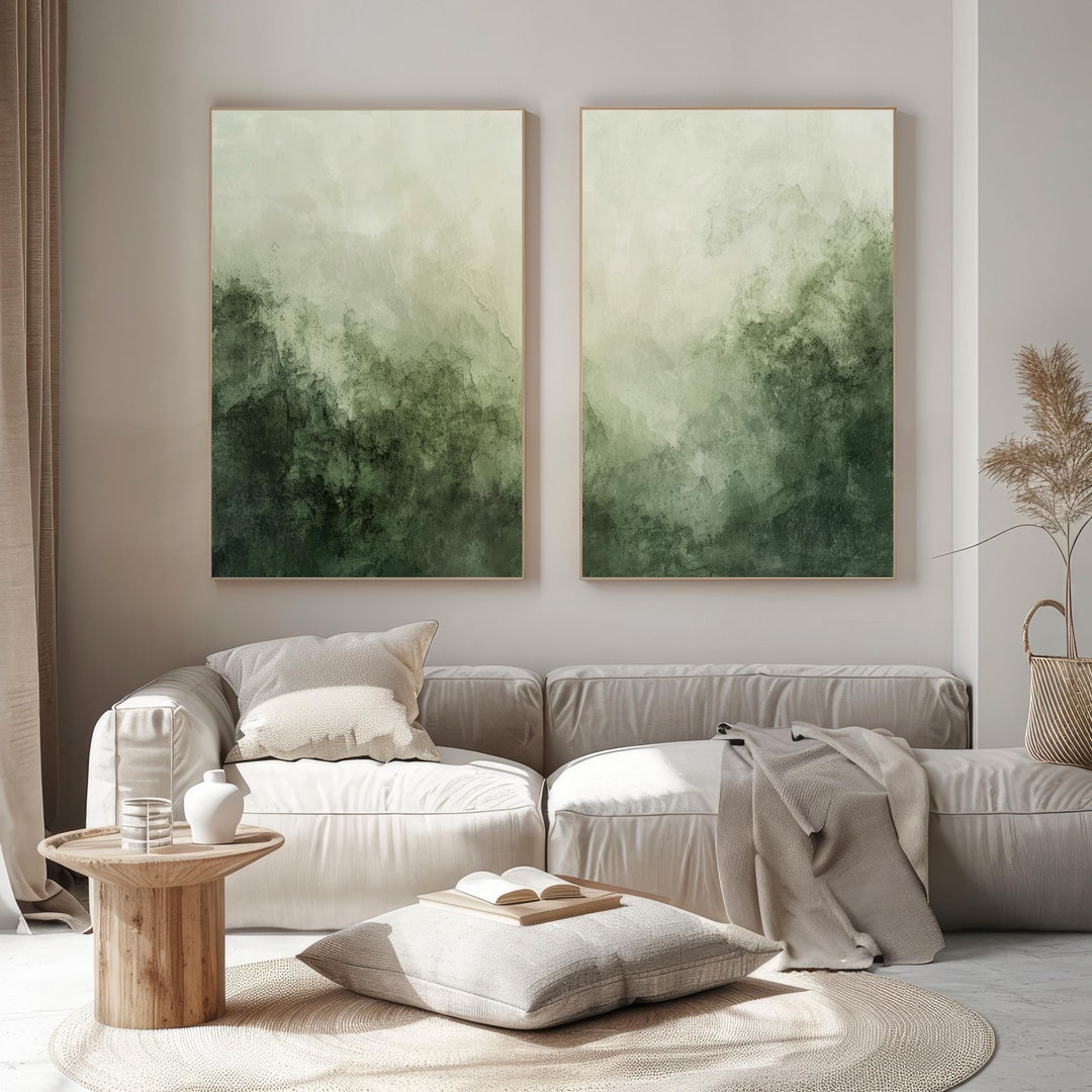 Green Wabi Sabi Wall Art Set. Neutral Modern Abstract Japandi Printable ...