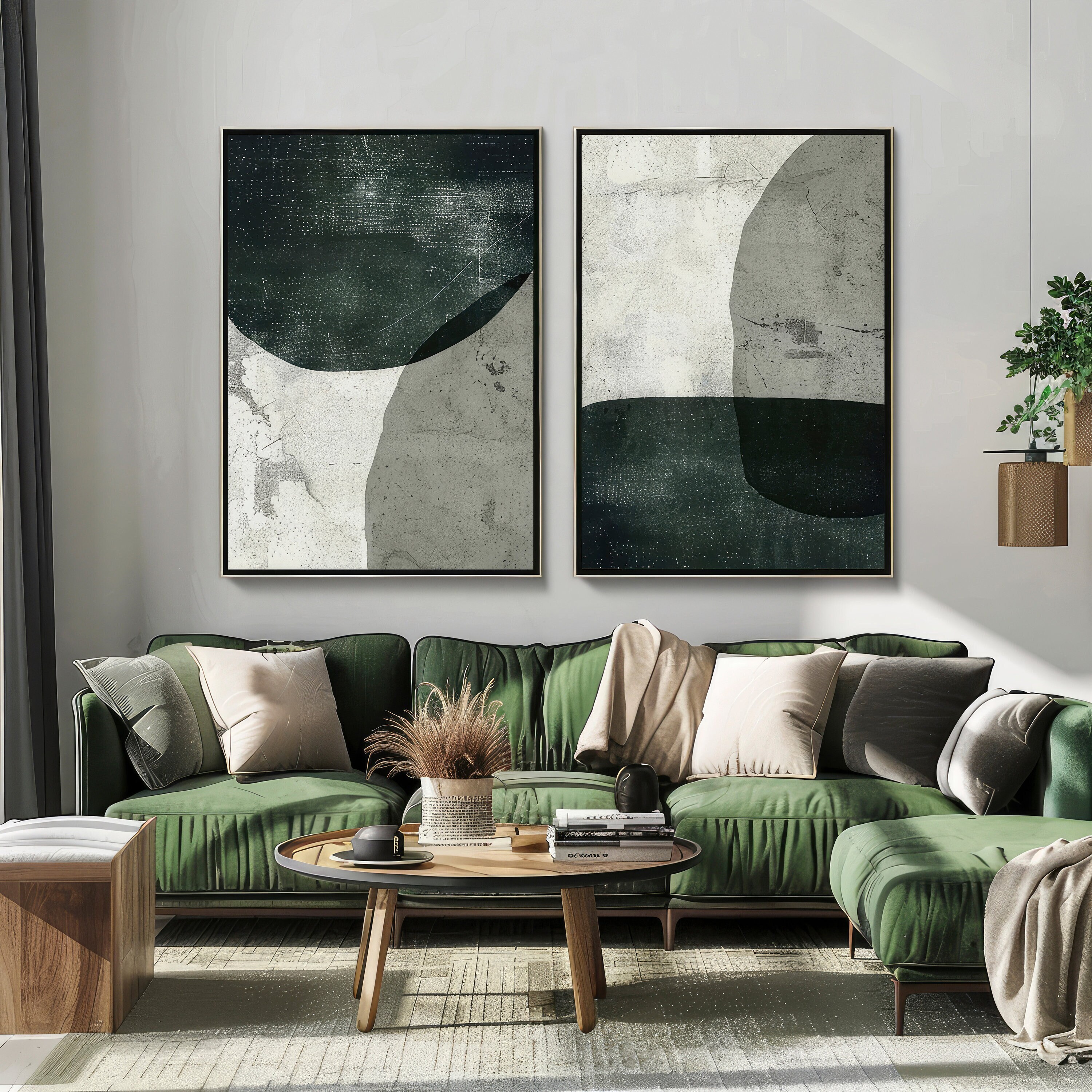 Wabi Sabi Wall Art, Set of 2, Green Beige Abstract Art, Japandi Design ...