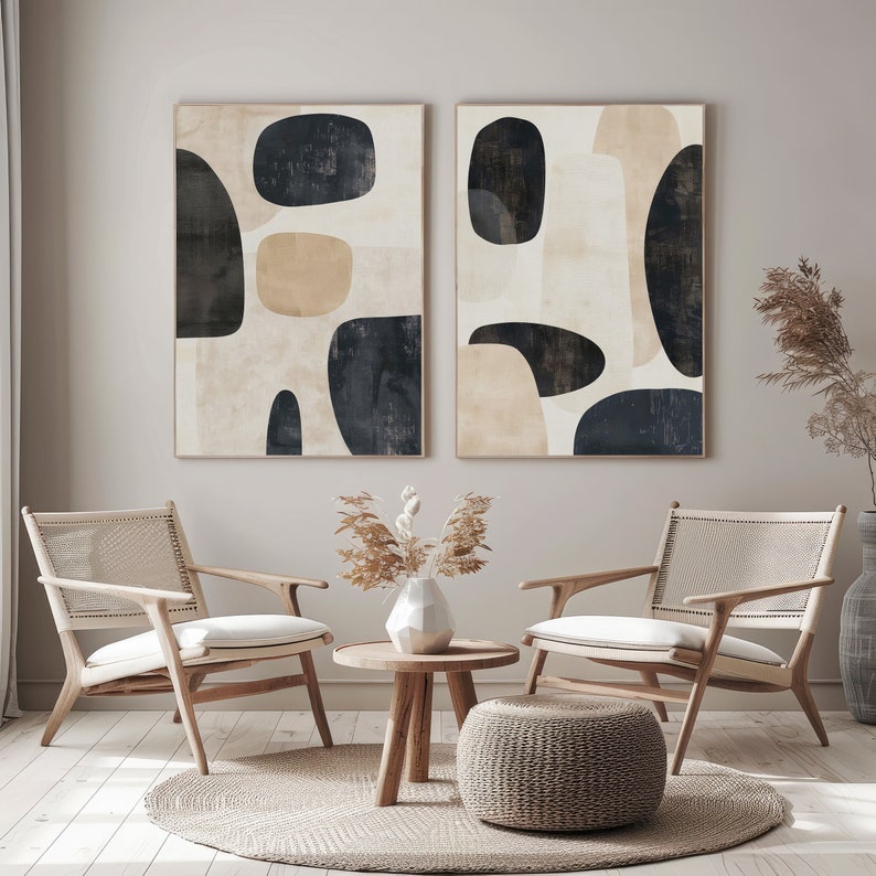 Abstract Wabi Sabi Wall Art Set, Black Beige Modern Japandi Printable ...