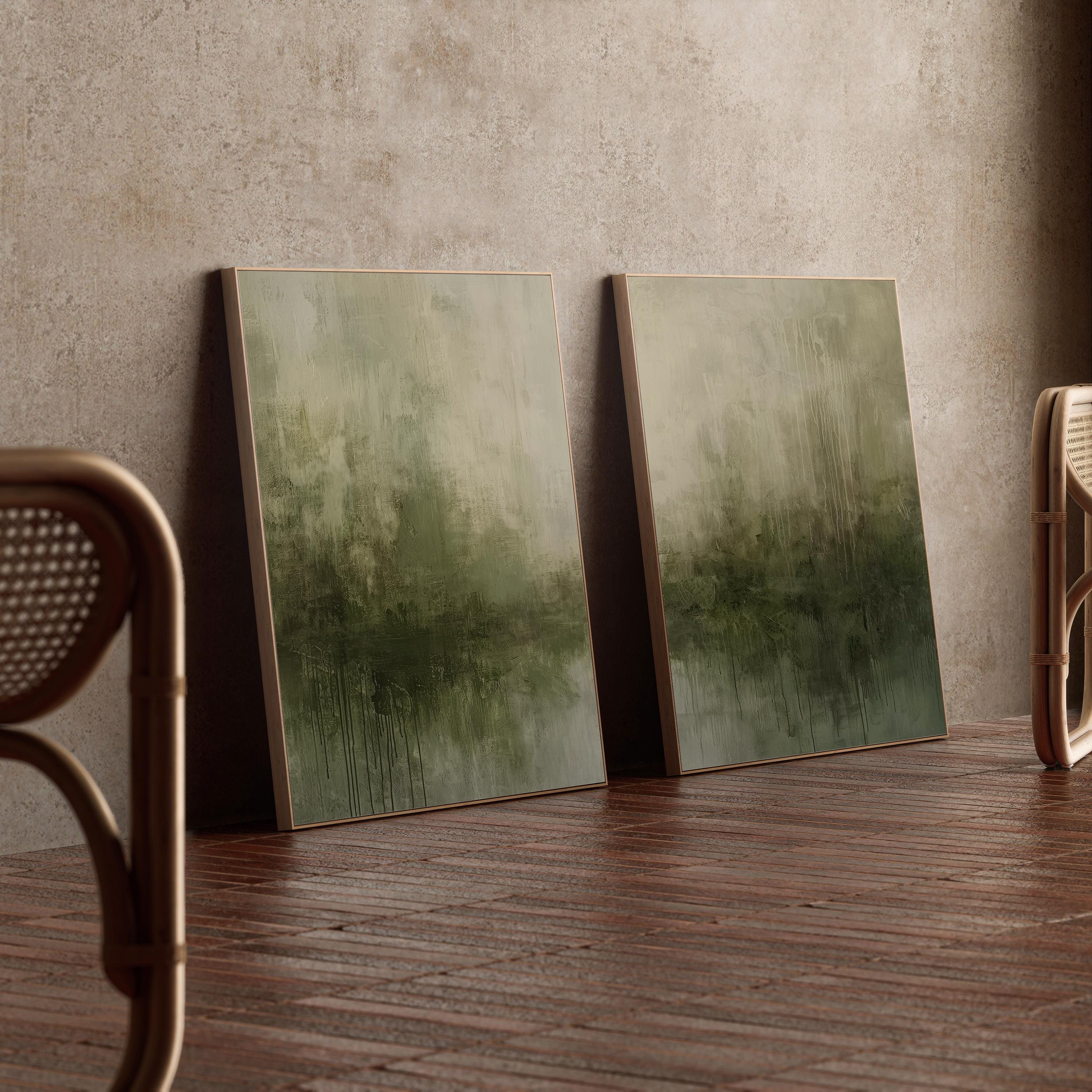 Wabi Sabi Wall Art | Set of 2 | Textured Sage Green Painting | Digital ...