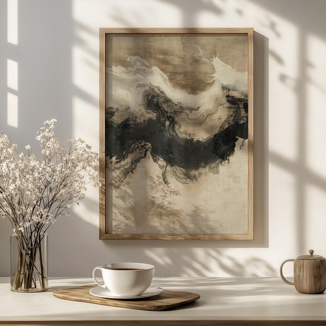 Beige Abstract Japandi Wabi Sabi Wall Art, Neutral Modern Minimalist ...
